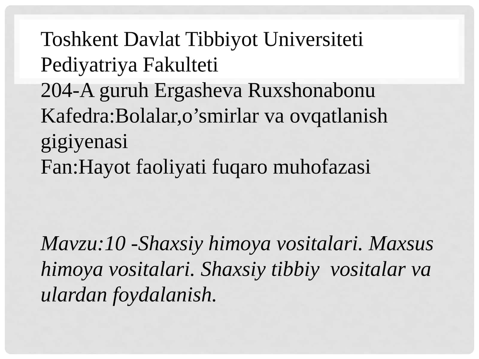 Toshkent Davlat Tibbiyot Universiteti Pediyatriya Fakulteti