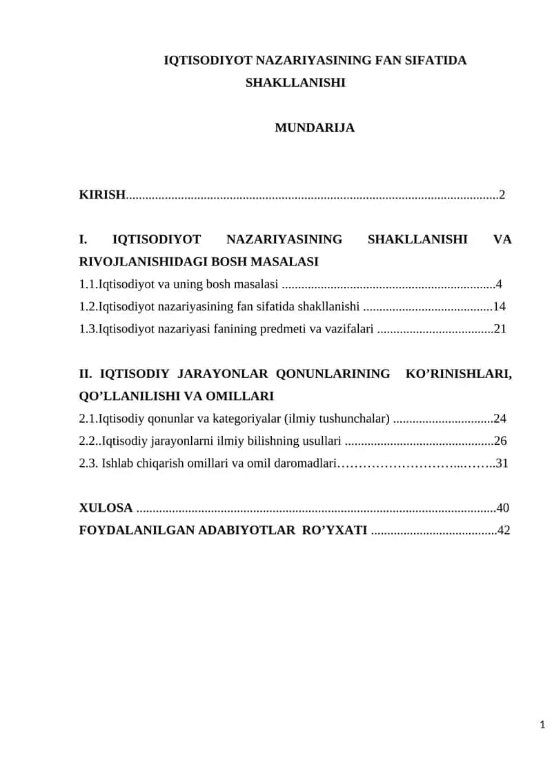 IQTISODIYOT NAZARIYASINING FAN SIFATIDA SHAKLLANISHI