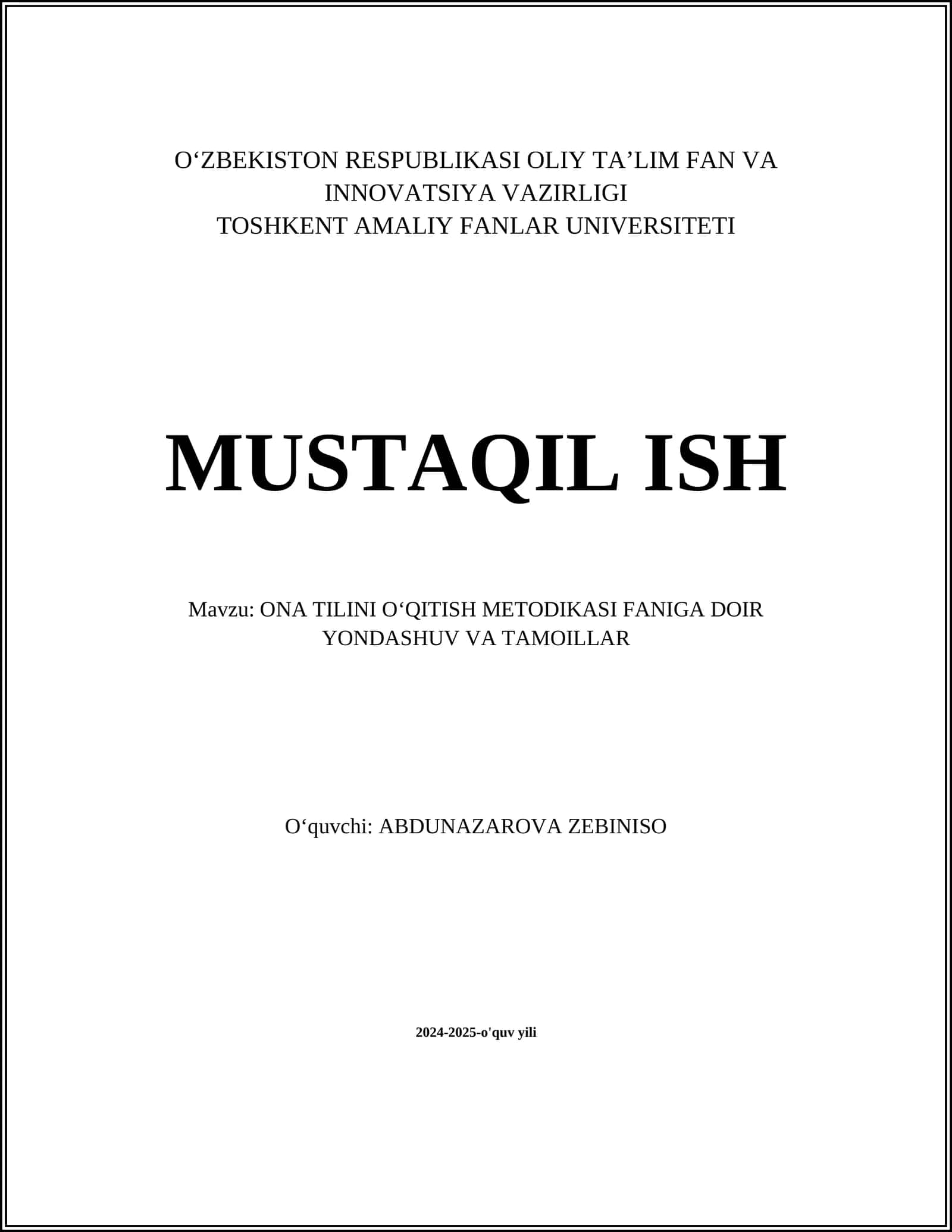 ONA TILINI OʻQITISH METODIKASI FANIGA DOIR YONDASHUV VA TAMOILLAR