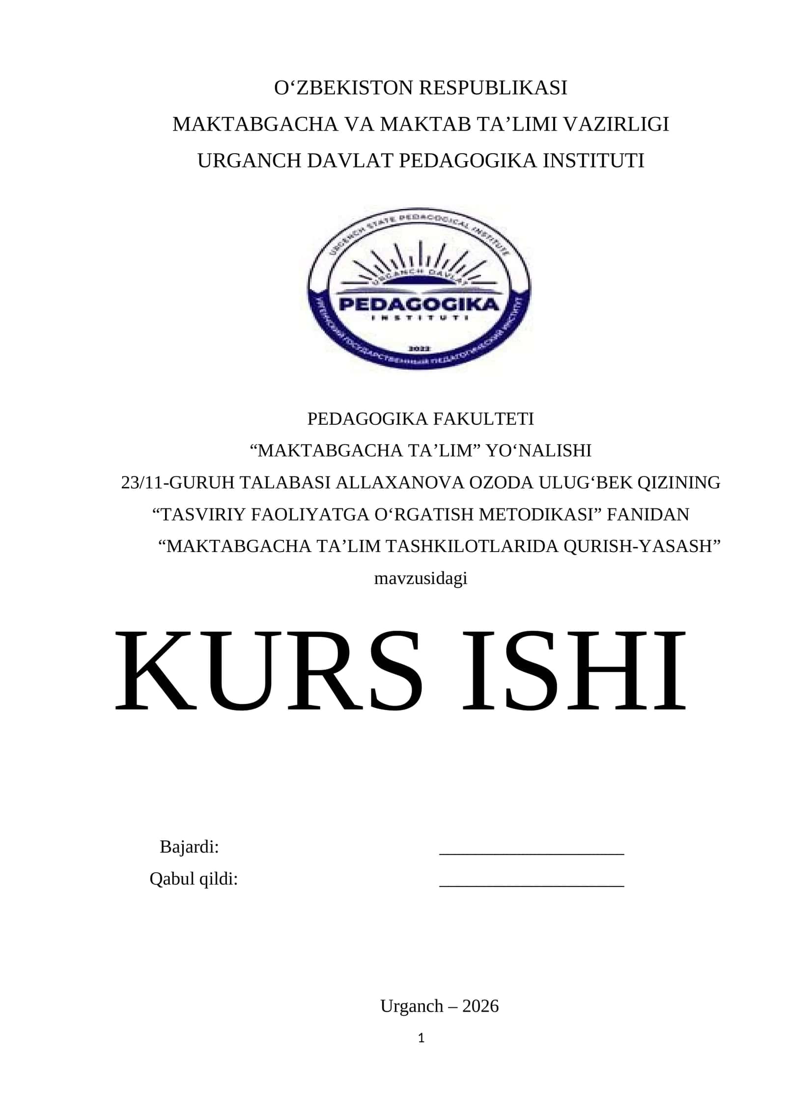TASVIRIY FAOLIYATGA O‘RGATISH METODIKASI