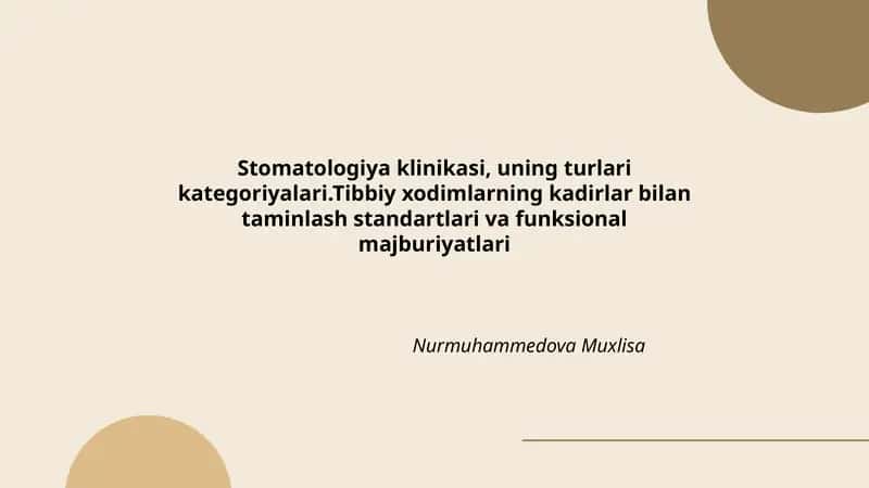 Stomatologiya klinikasi, uning turlari kategoriyalari