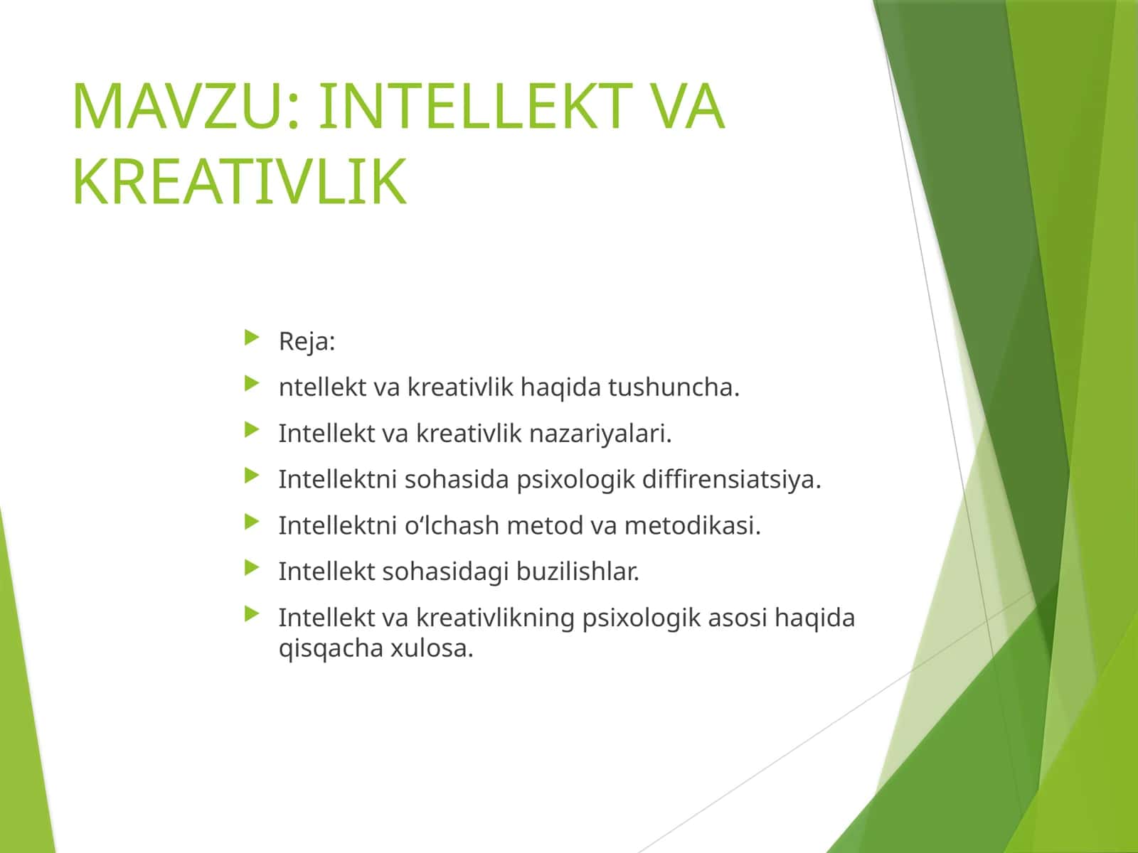 INTELLEKT VA KREATIVLIK