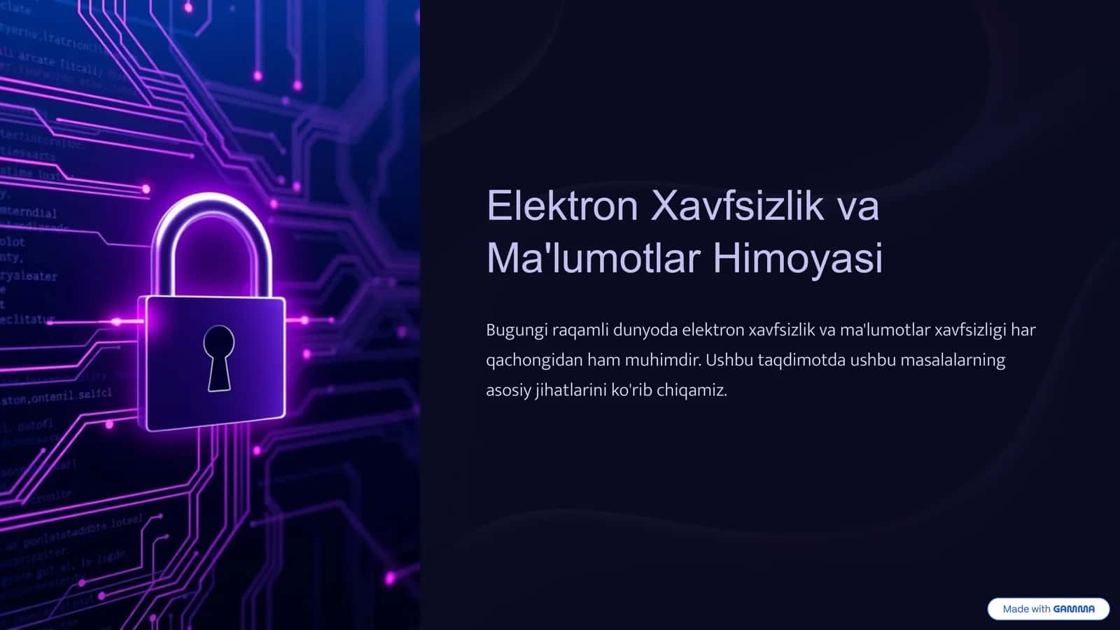 Elektron Xavfsizlik va Ma'lumotlar Himoyasi