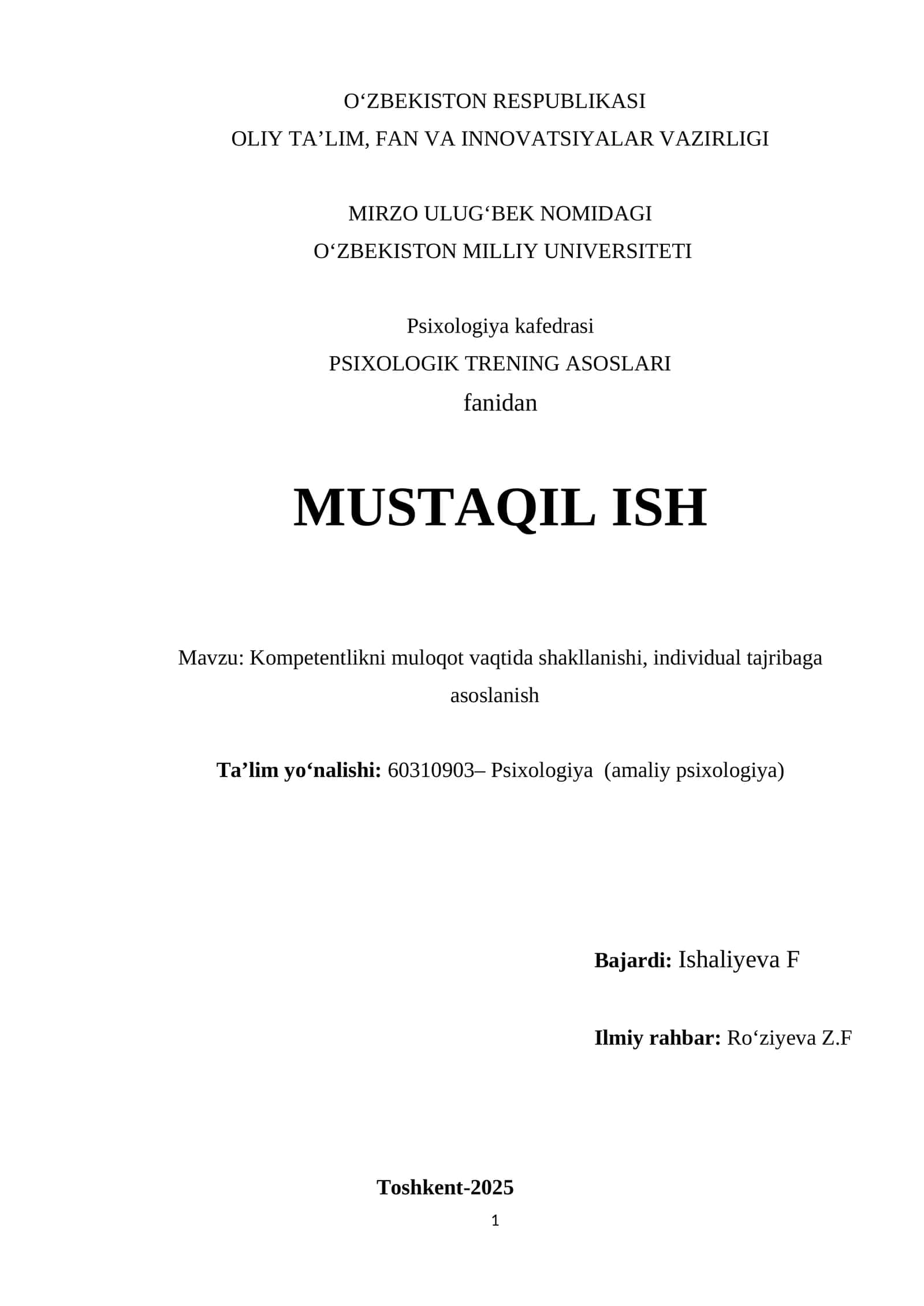 PSIXOLOGIK TRENING ASOSLARI