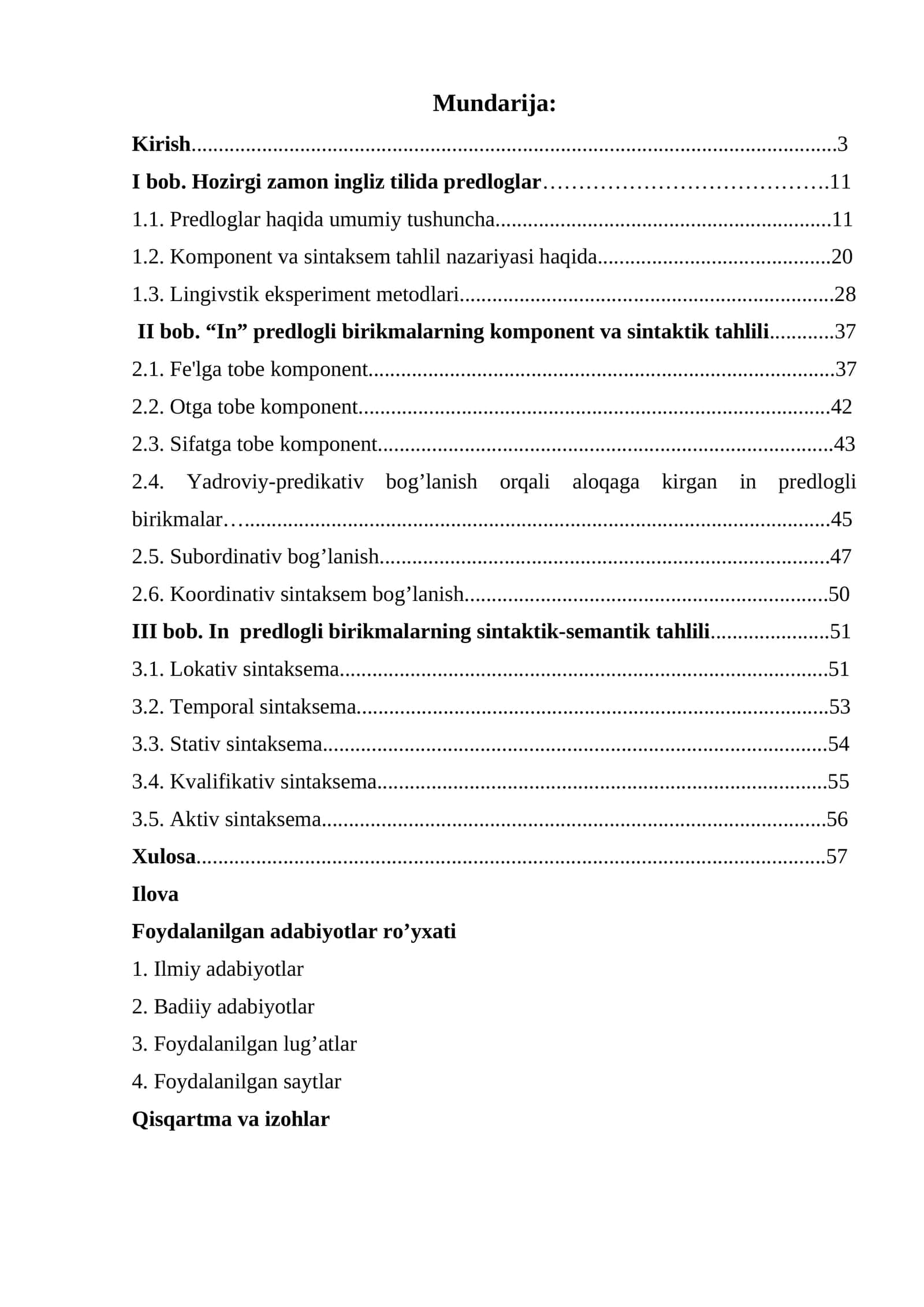 Hozirgi zamon ingliz tilida predloglar