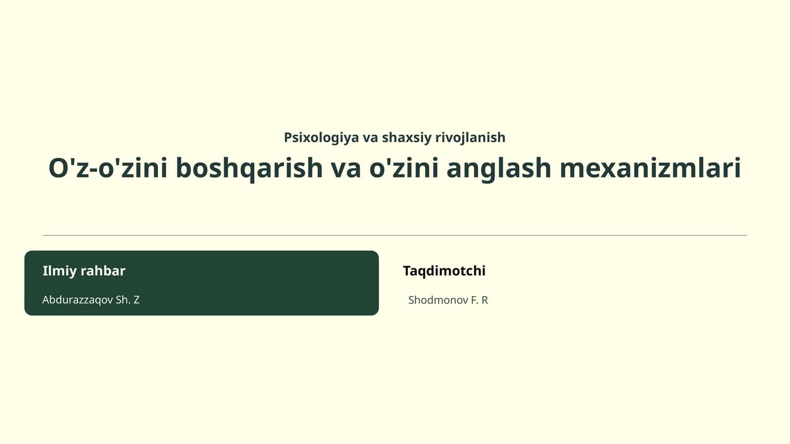 Psixologiya va shaxsiy rivojlanish