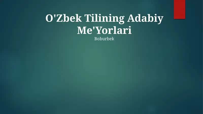 O'Zbek Tilining Adabiy Me'Yorlari