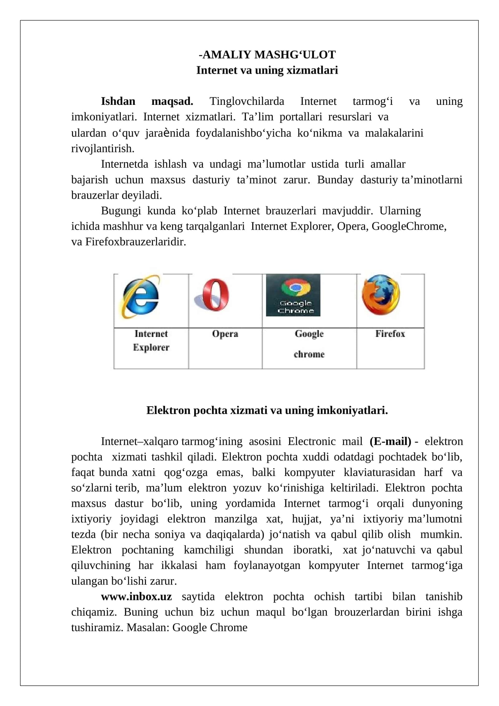 Internet va uning xizmatlari