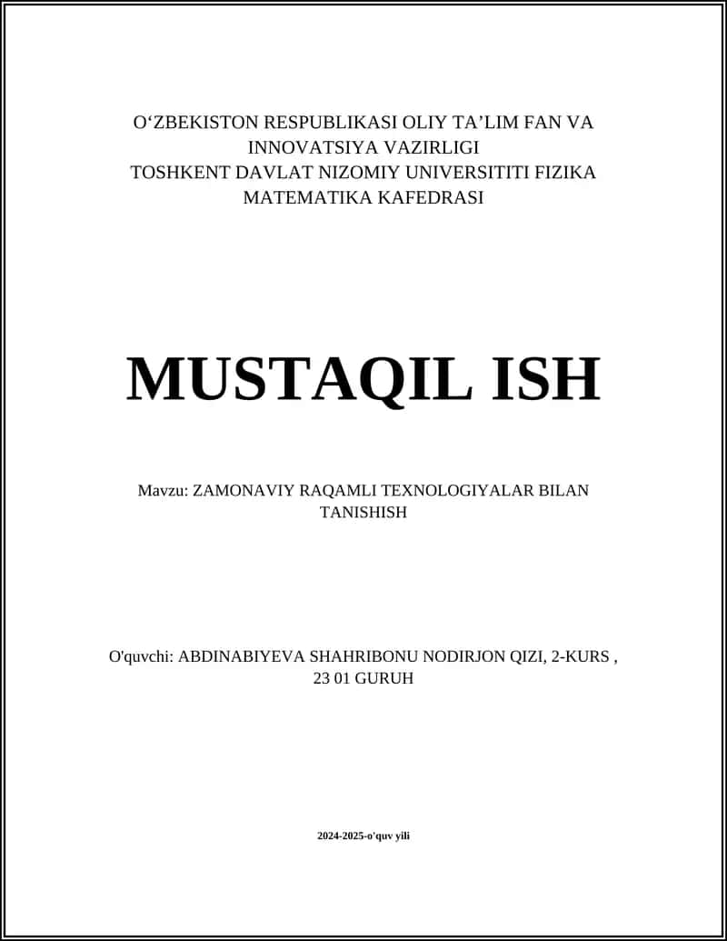 Zamonaviy raqamli texnologiyalar bilan tanishish