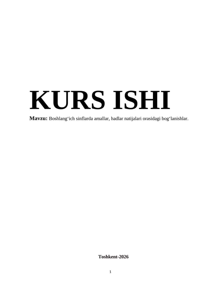 Boshlangʻich sinflarda amallar, hadlar natijalari orasidagi bogʻlanishlar