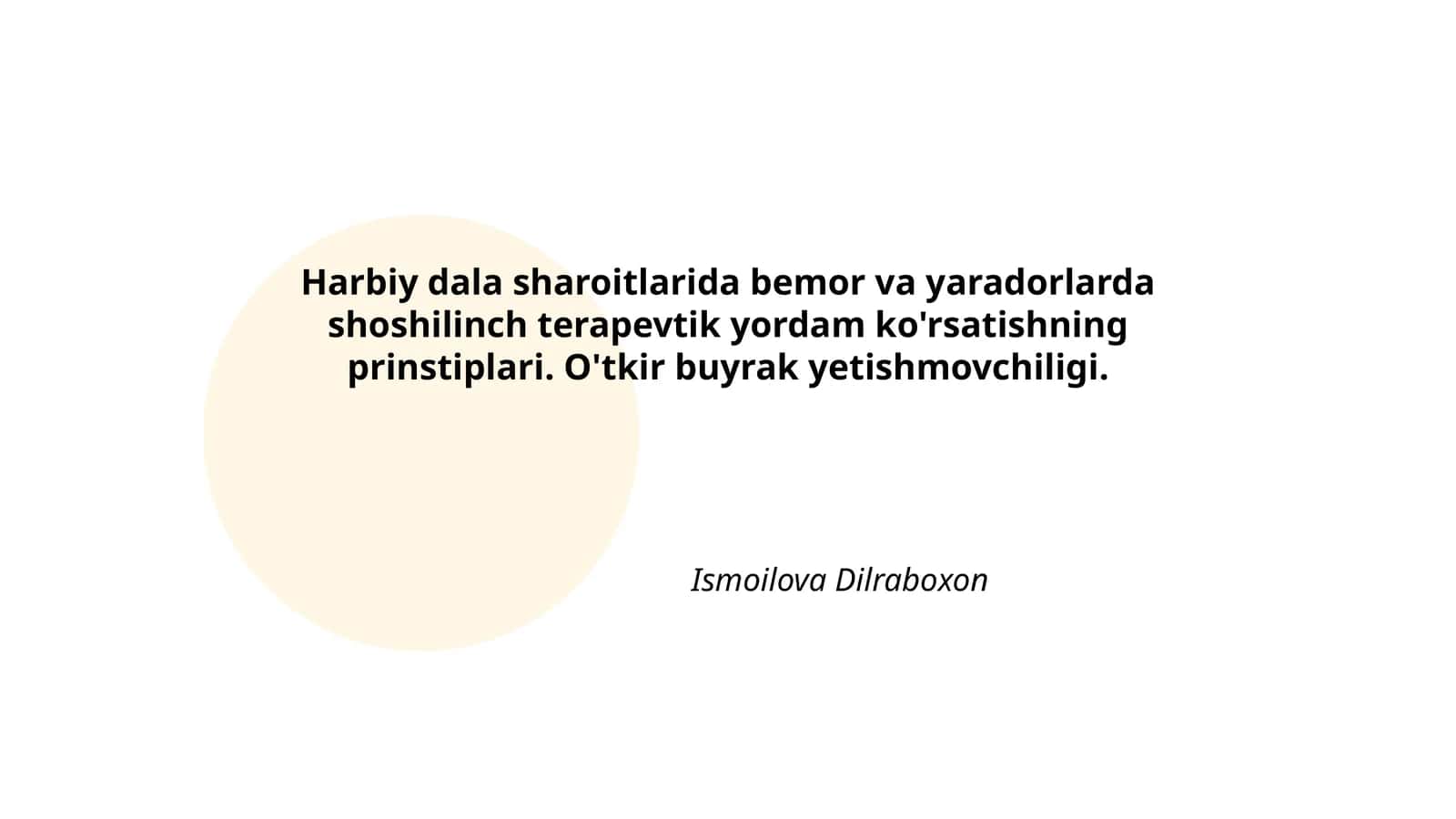 Harbiy dala sharoitlarida bemor va yaradorlarda shoshilinch terapevtik yordam ko'rsatishning prinstiplari. O'tkir buyrak yetishmovchiligi
