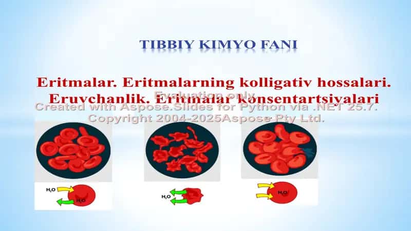 Eritmalar. Eritmalarning kolligativ hossalari. Eruvchanlik. Eritmalar konsentartsiyalari