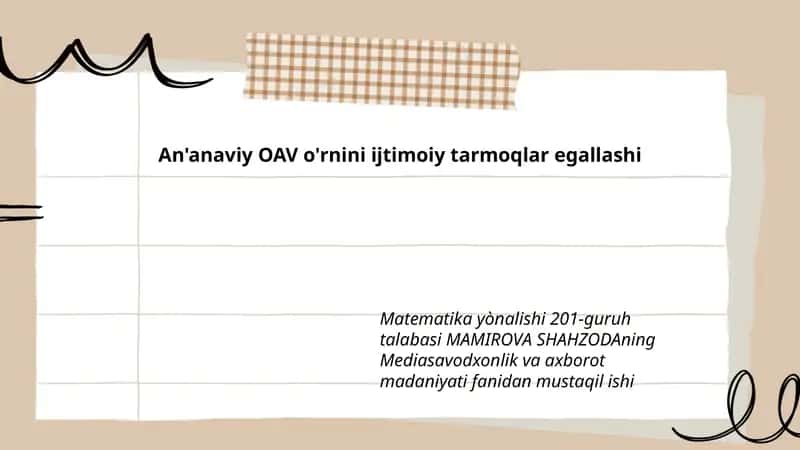 An'anaviy OAV o'rnini ijtimoiy tarmoqlar egallashi