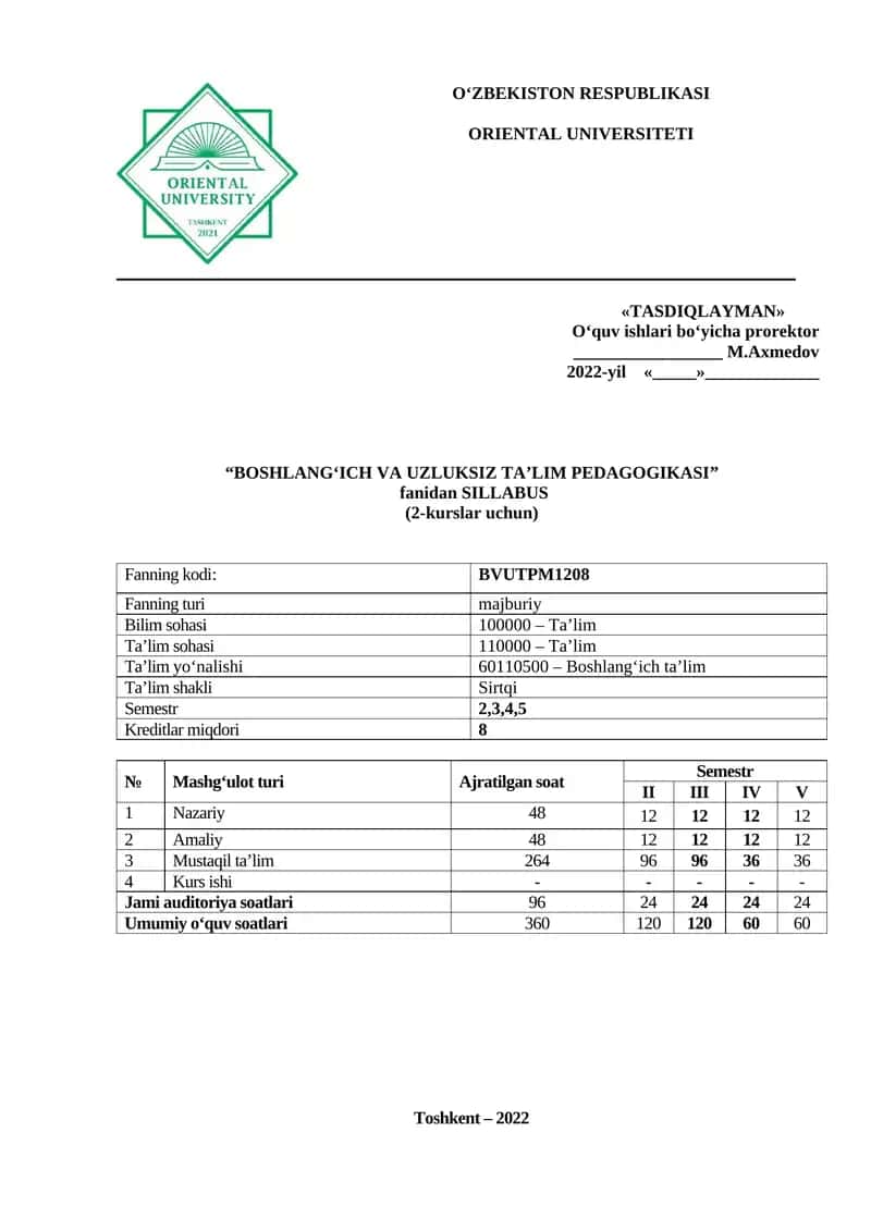 Boshlang‘ich va uzluksiz ta’lim pedagogikasi