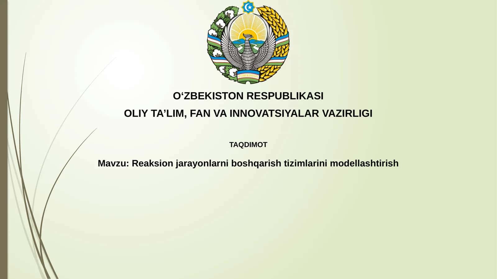 Reaksion jarayonlarni boshqarish tizimlarini modellashtirish