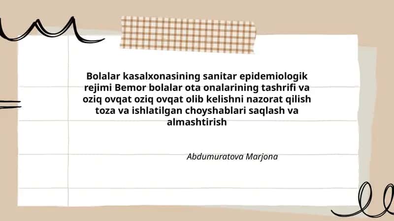 Bolalar kasalxonasining sanitar epidemiologik rejimi