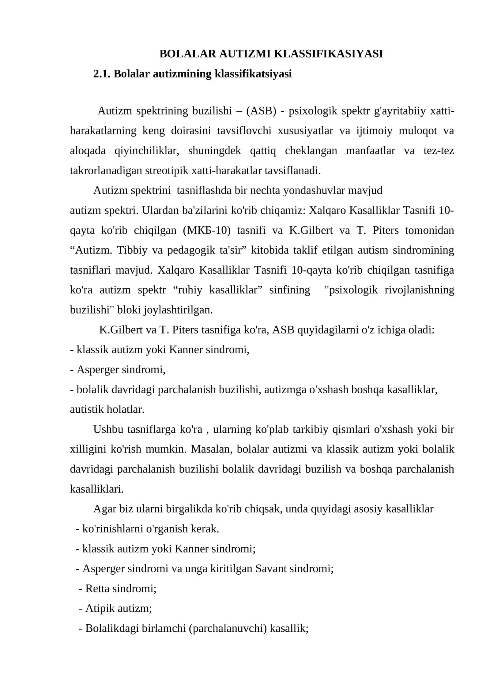 BOLALAR AUTIZMI KLASSIFIKASIYASI