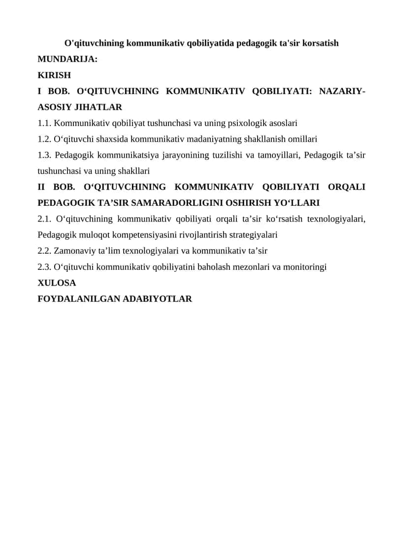 O'qituvchining kommunikativ qobiliyatida pedagogik ta'sir korsatish