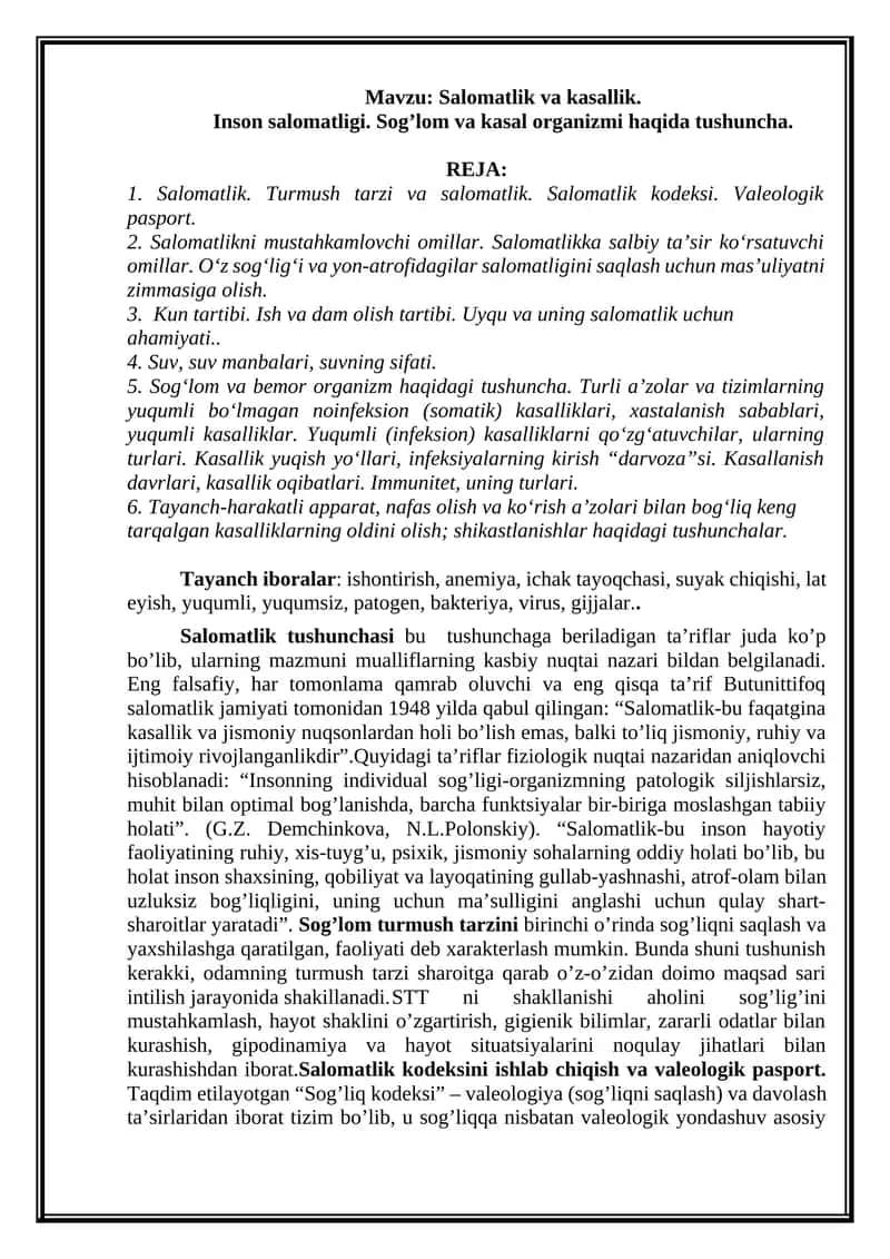 Salomatlik va kasallik