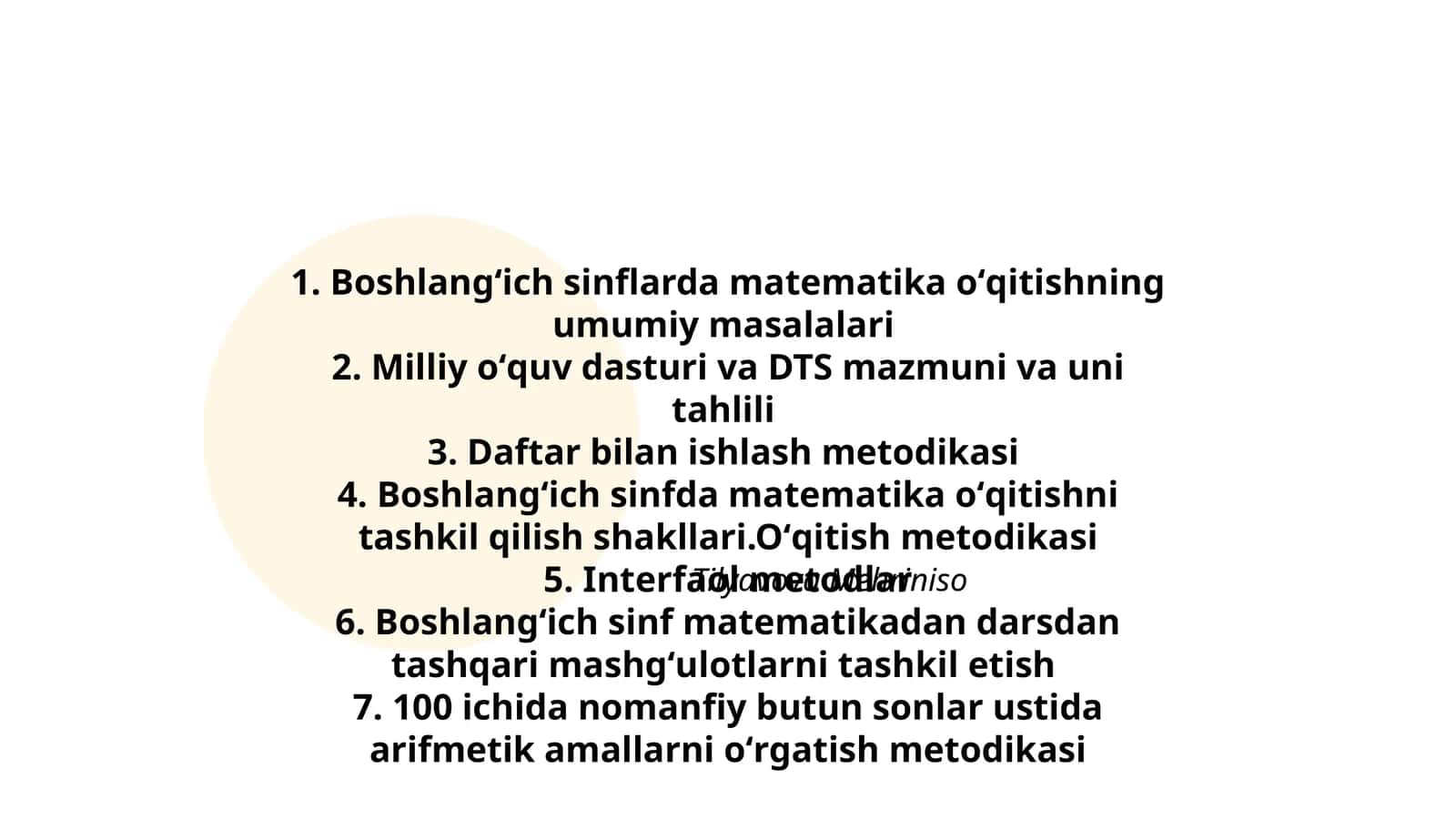 Boshlangʻich sinflarda matematika oʻqitishning umumiy masalalari
