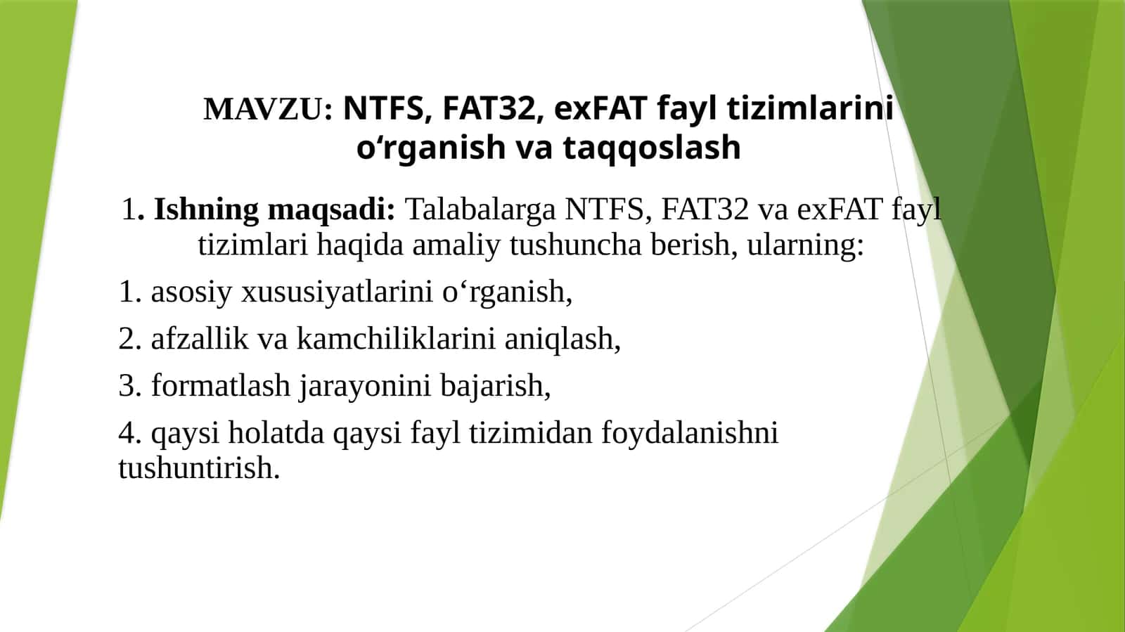 NTFS, FAT32, exFAT fayl tizimlari