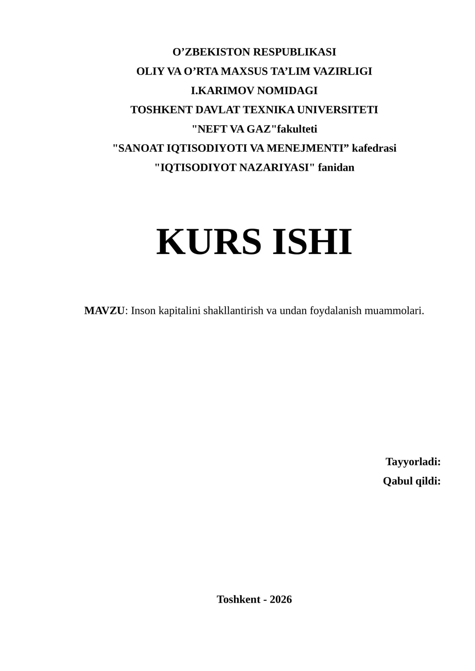 Inson kapitalini shakllantirish va undan foydalanish muammolari