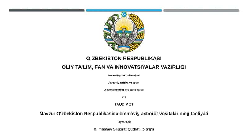 Oʻzbekiston Respublikasida ommaviy axborot vositalarining faoliyati