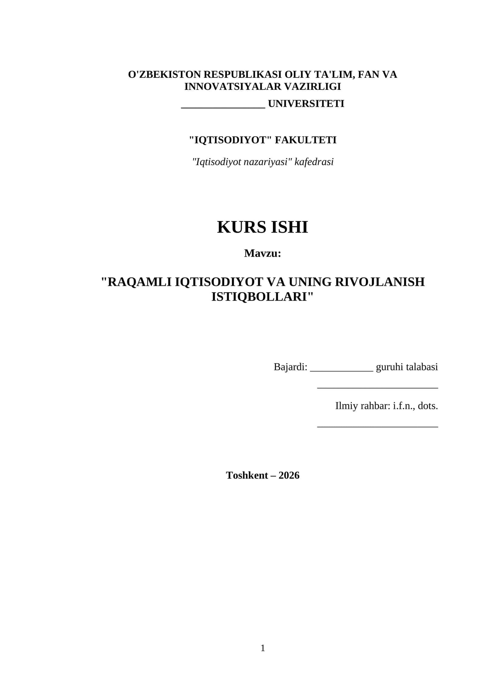 RAQAMLI IQTISODIYOT VA UNING RIVOJLANISH ISTIQBOLLARI