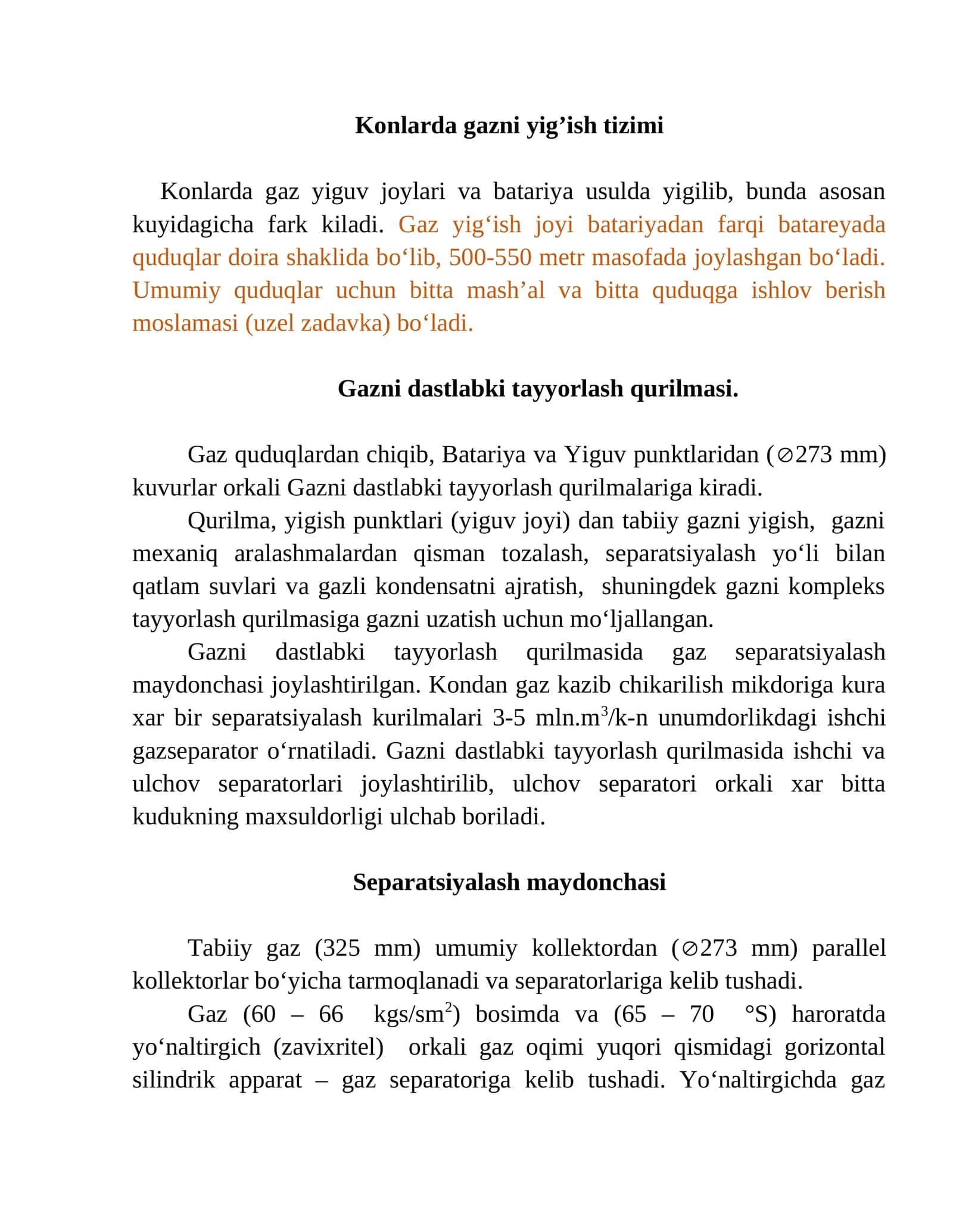 Konlarda gazni yig’ish tizimi