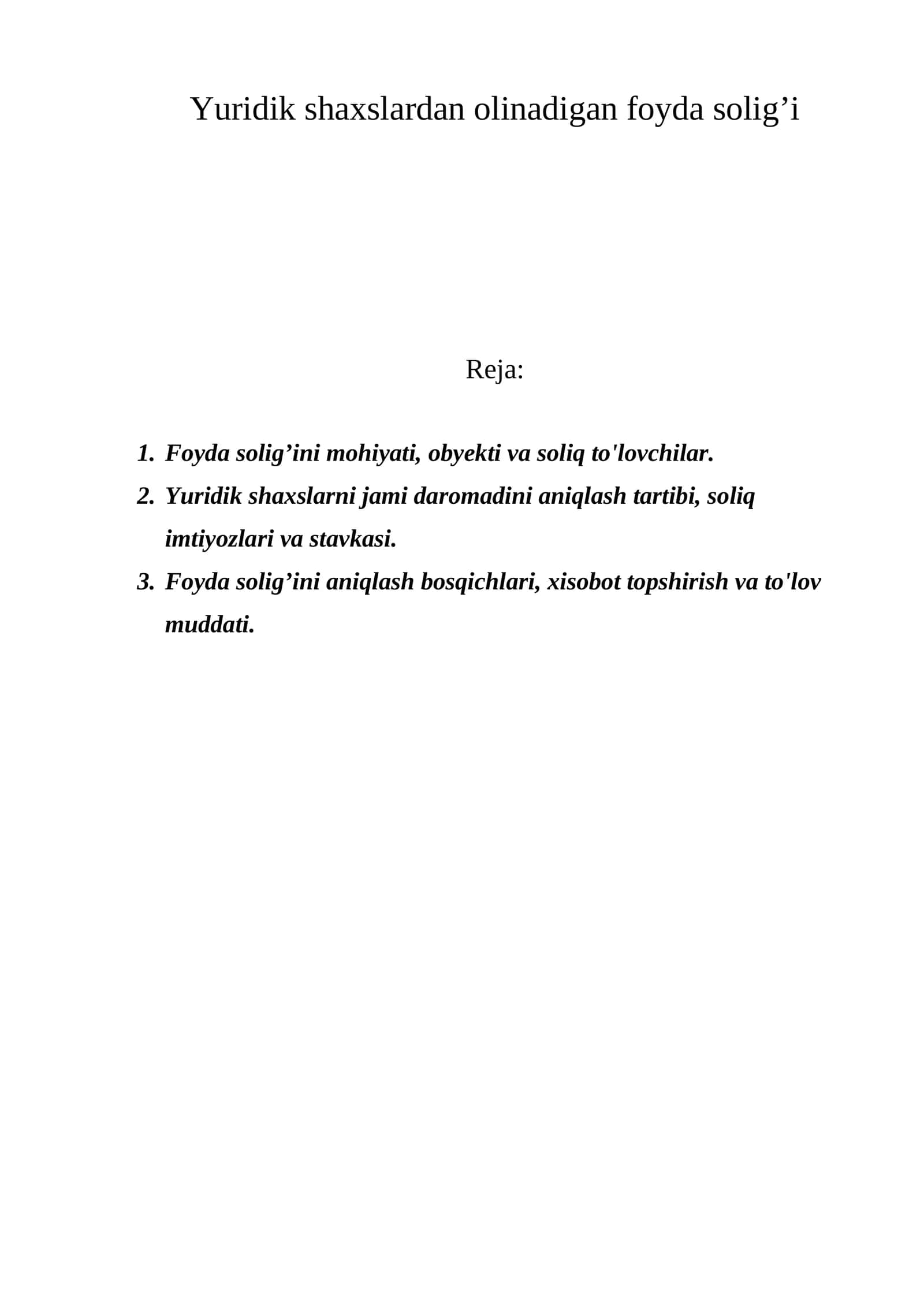 Foyda Solig’i Tartibi