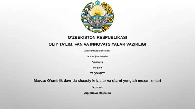 O'smirlik davrida shaxsiy krizislar va ularni yengish mexanizmlari