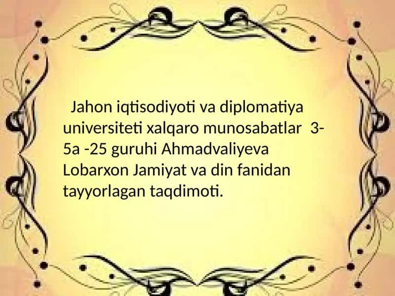 Globallashuvsharoitidagi jamiyathayotidagi dinlarning o'rni