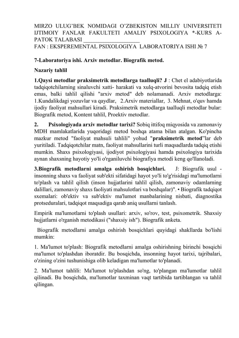 Arxiv metodlar. Biografik metod.