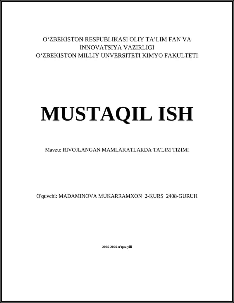 Rivojlangan Mamlakatlarda Ta'lim Tizimi