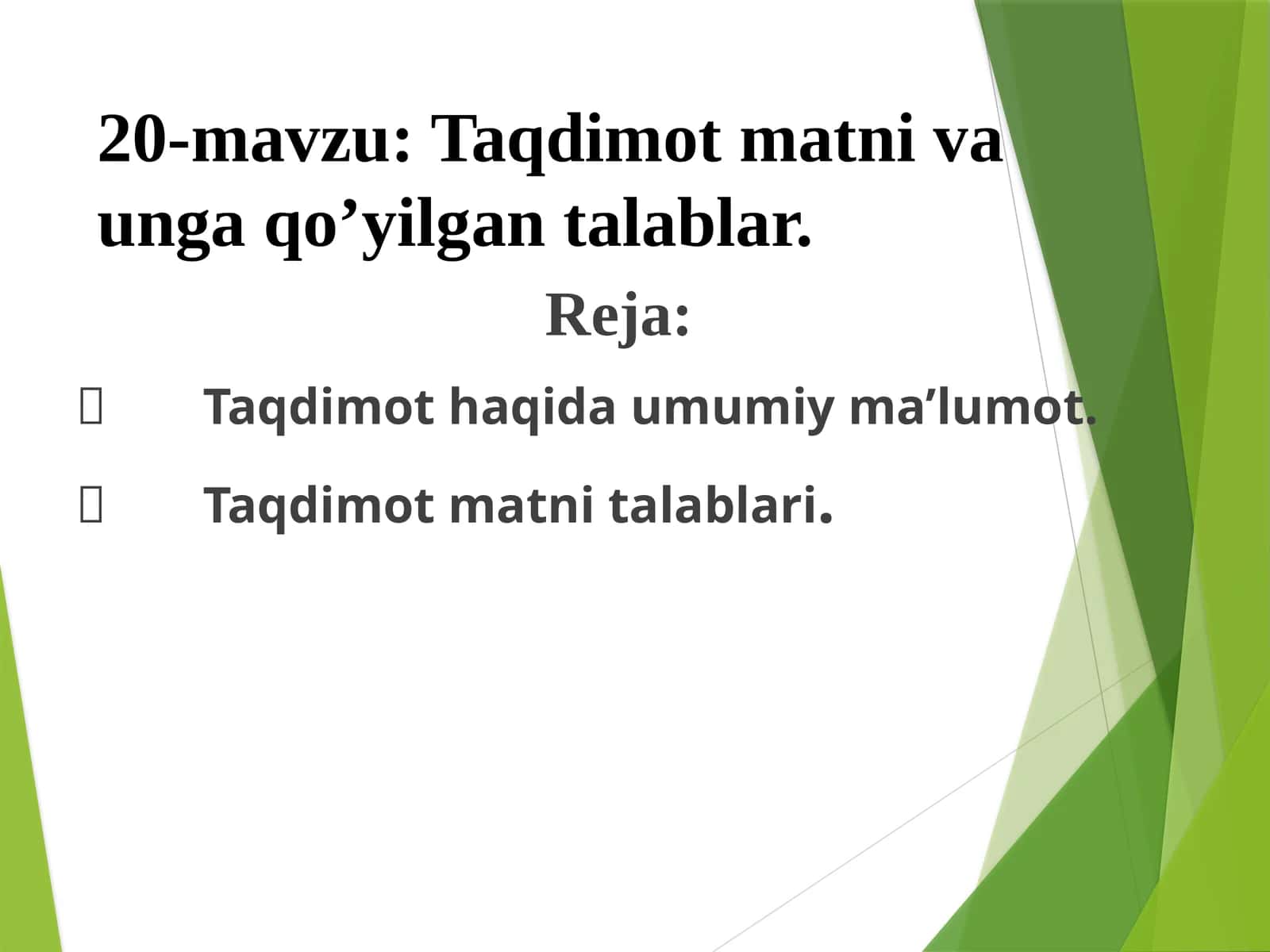 Taqdimot matni va unga qo’yilgan talablar