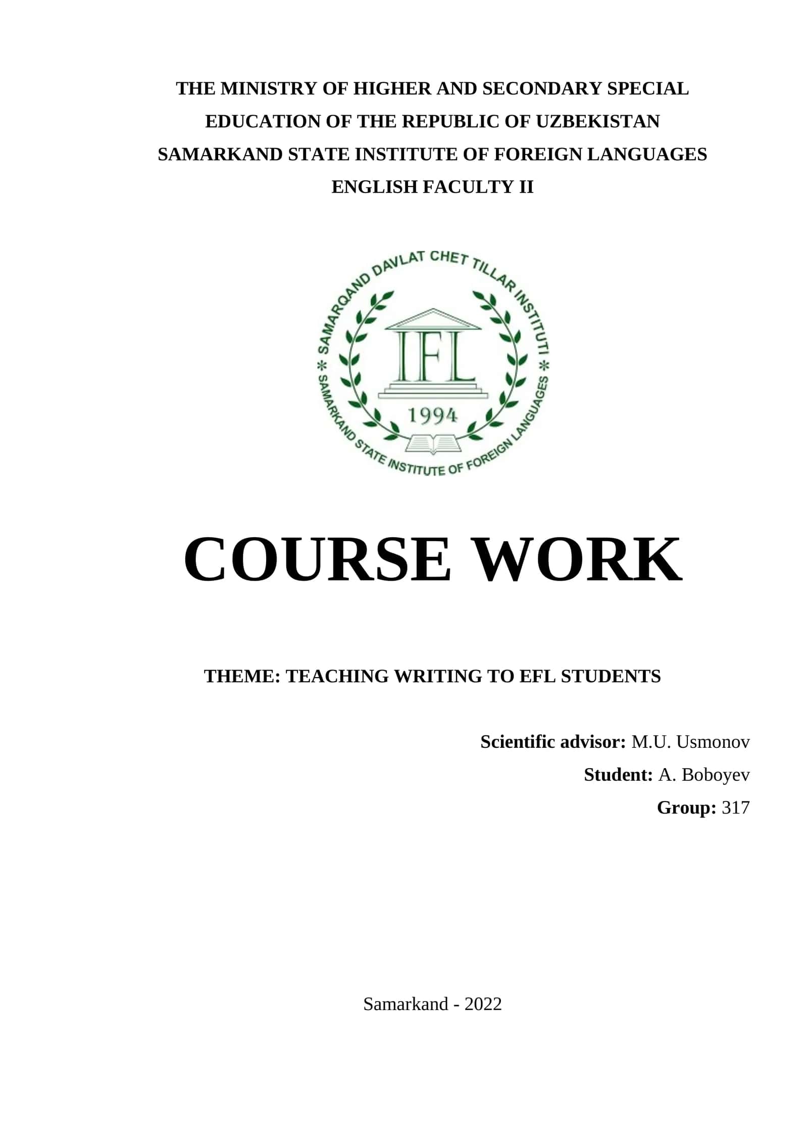 TEACHING WRITING TO EFL STUDENTS