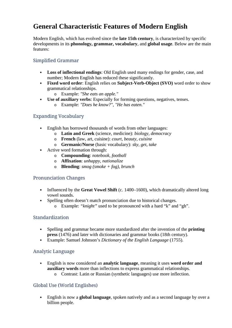 General Characteristic Features of Modern English
