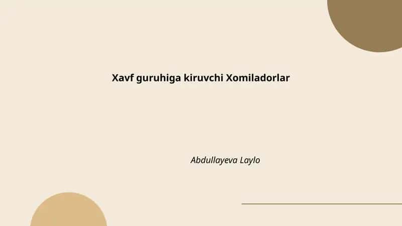 Xavf guruhiga kiruvchi Xomiladorlar