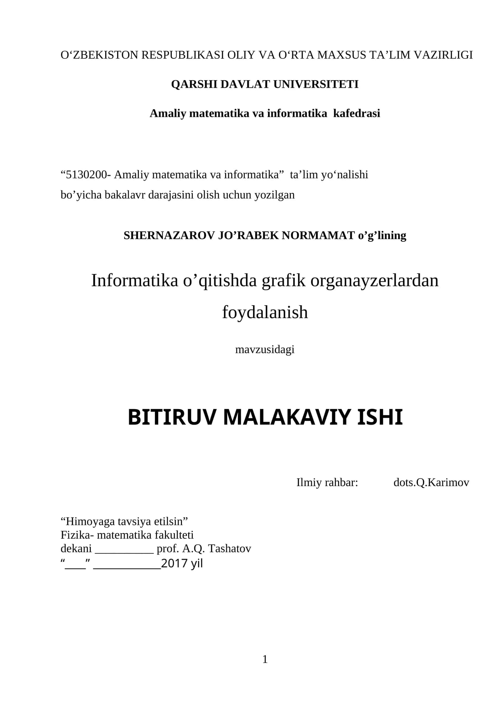 Informatika o’qitishda grafik organayzerlardan foydalanish