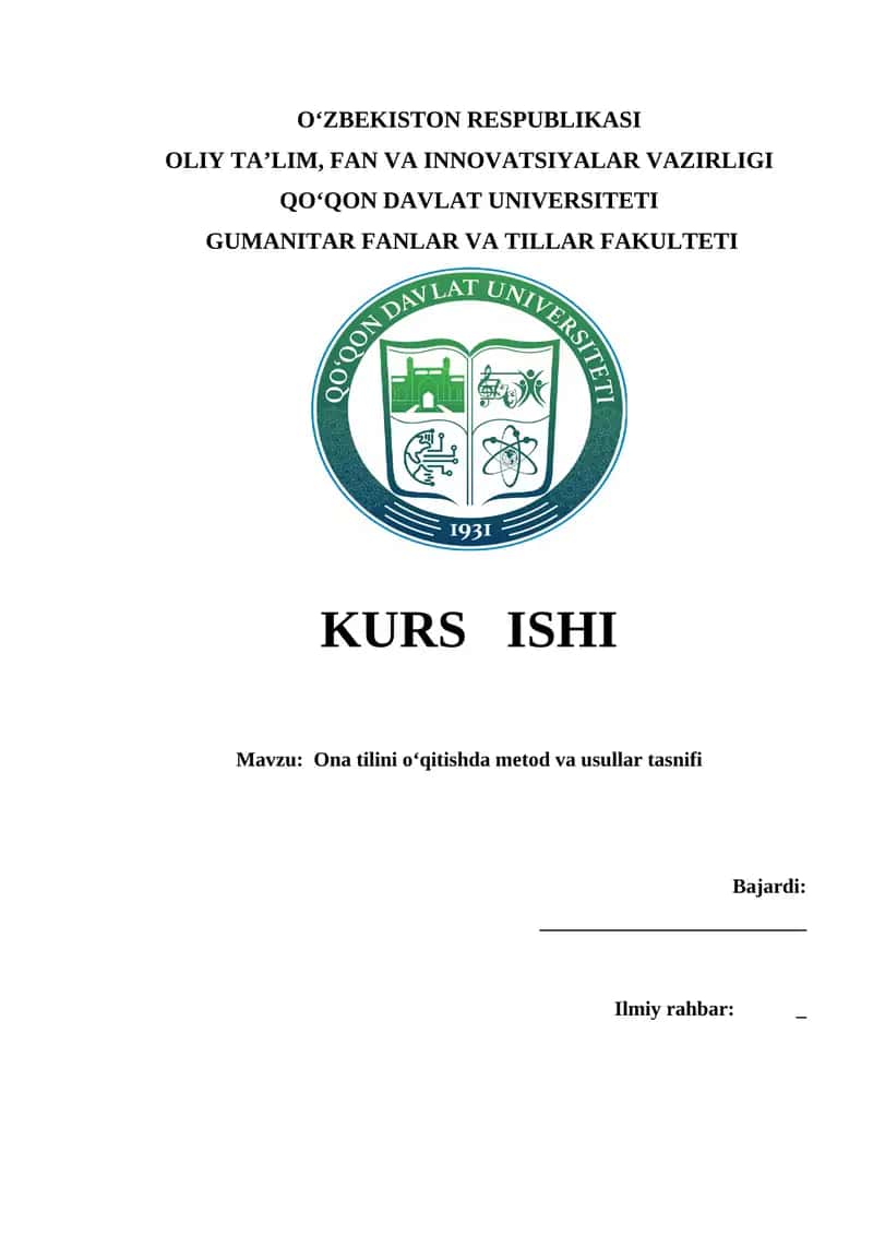 Ona tilini o‘qitishda metod va usullar tasnifi