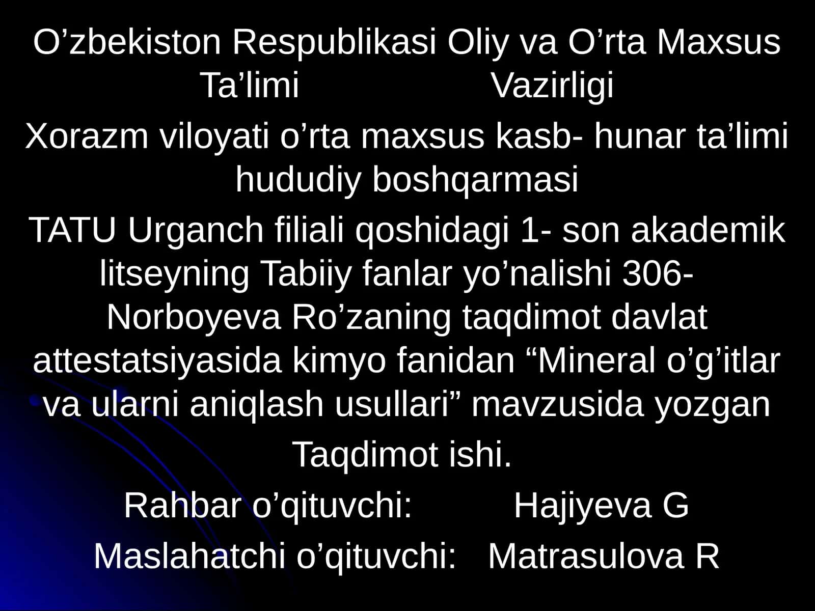 Mineral o’g’itlar va ularni aniqlash usullari