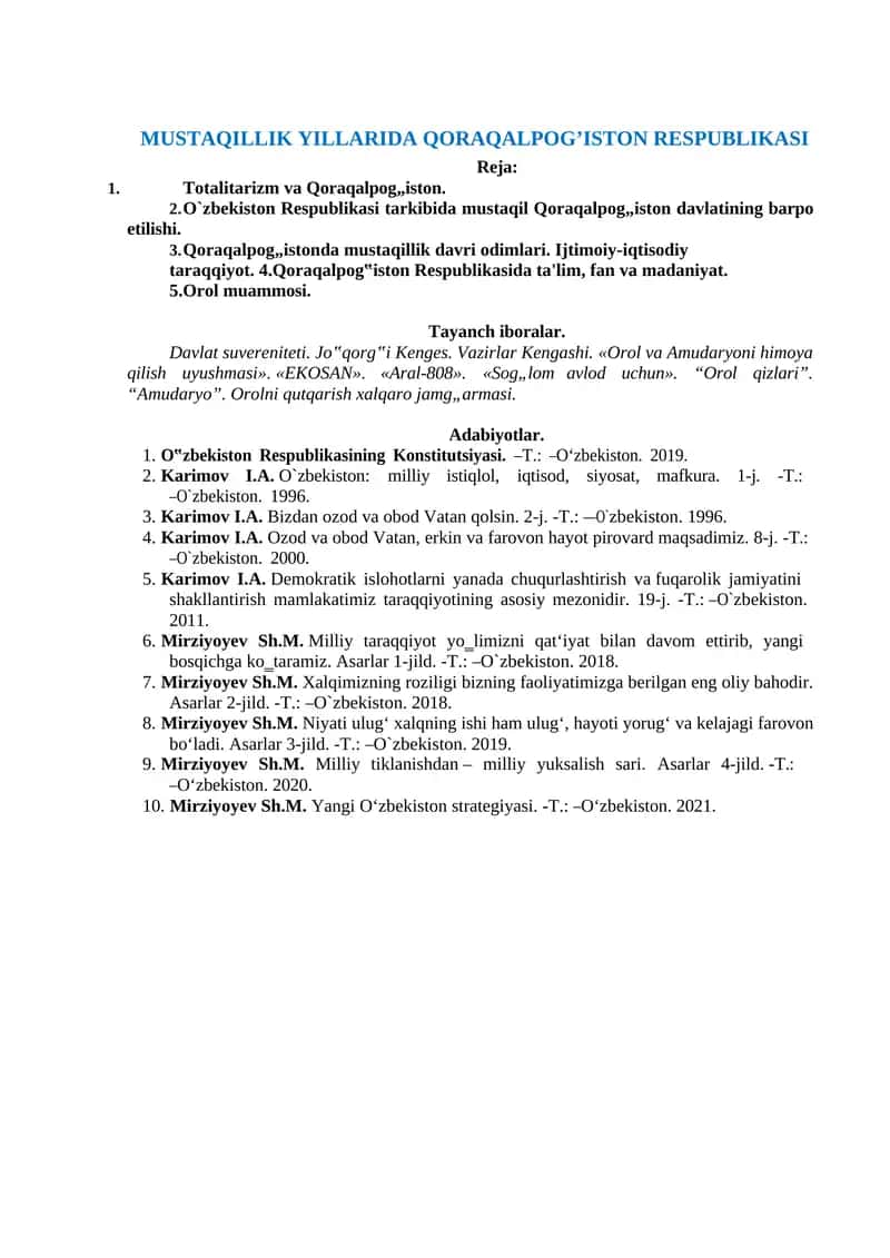 MUSTAQILLIK YILLARIDA QORAQALPOG’ISTON RESPUBLIKASI