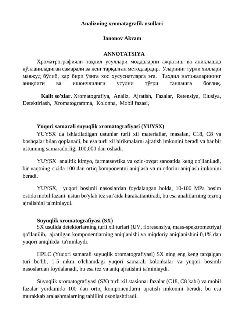 Analizning xromatagrafik usullari