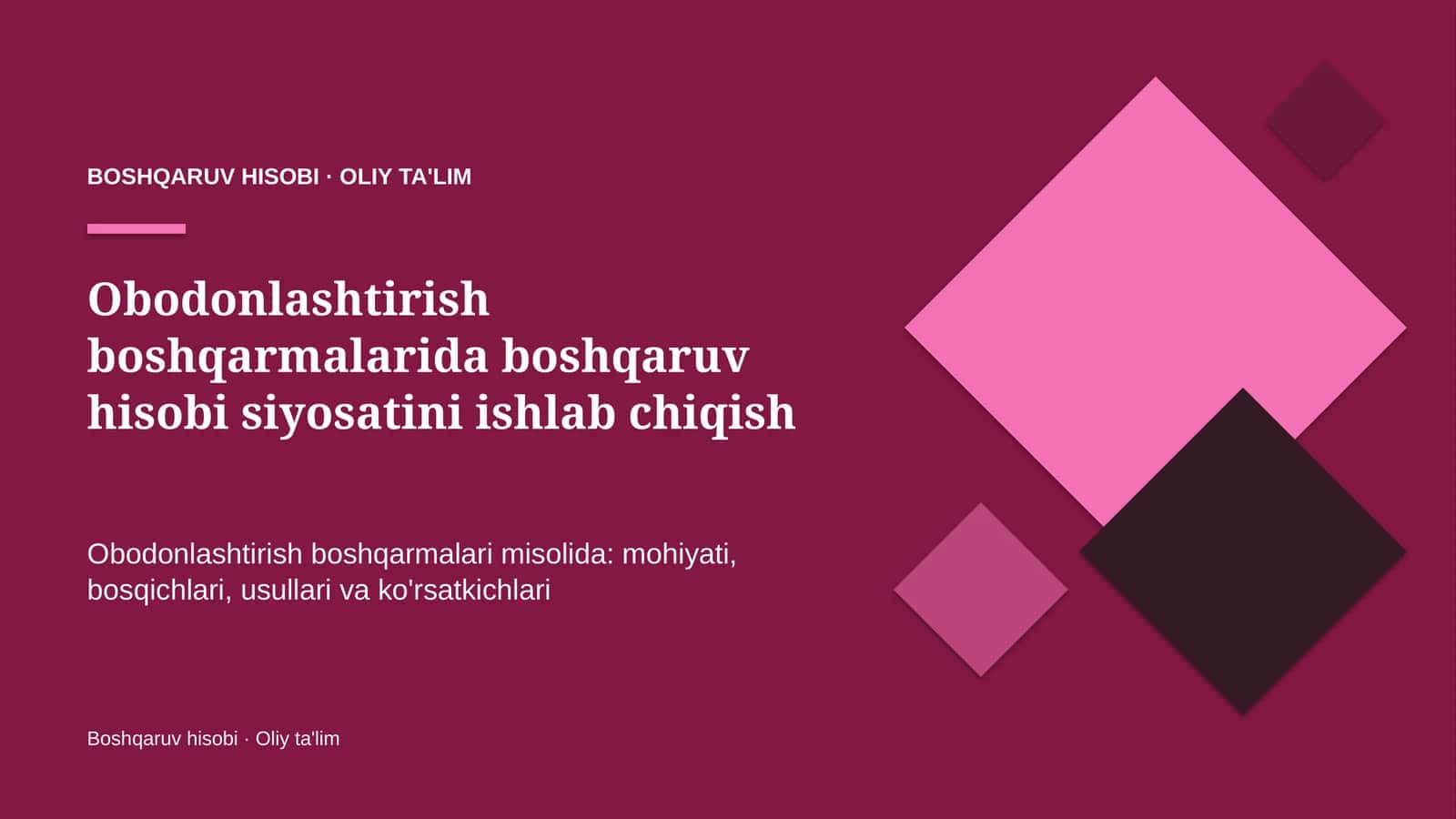 obodonlashtirish boshqarmalarida boshqaruv hisobi siyosatini ishlab chiqish 6302