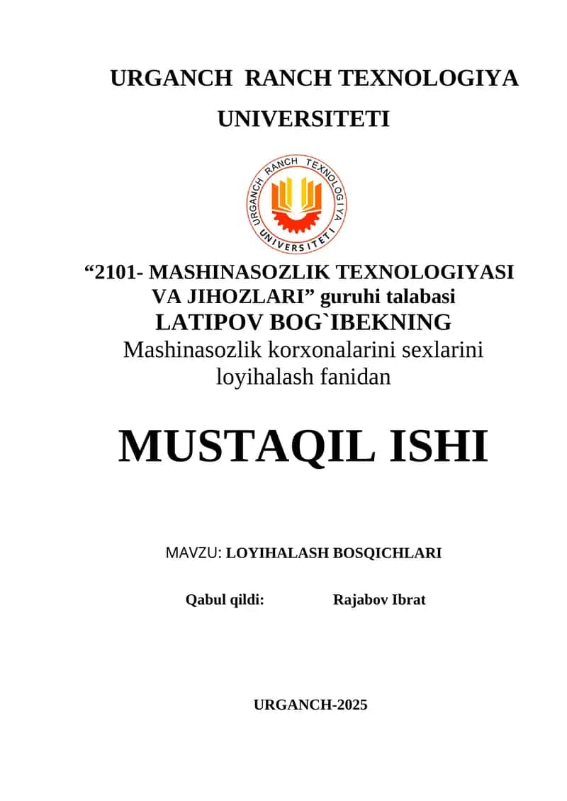 MASHINASOZLIKDA LOYIHALASH BOSQICHLARI