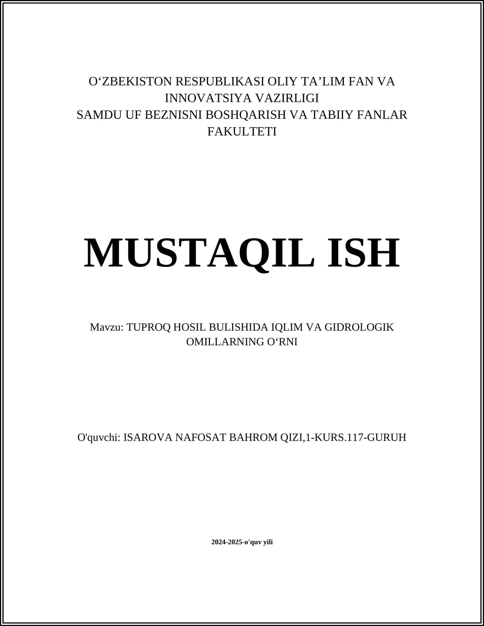 TUPROQ HOSIL BULISHIDA IQLIM VA GIDROLOGIK OMILLARNING OʻRNI