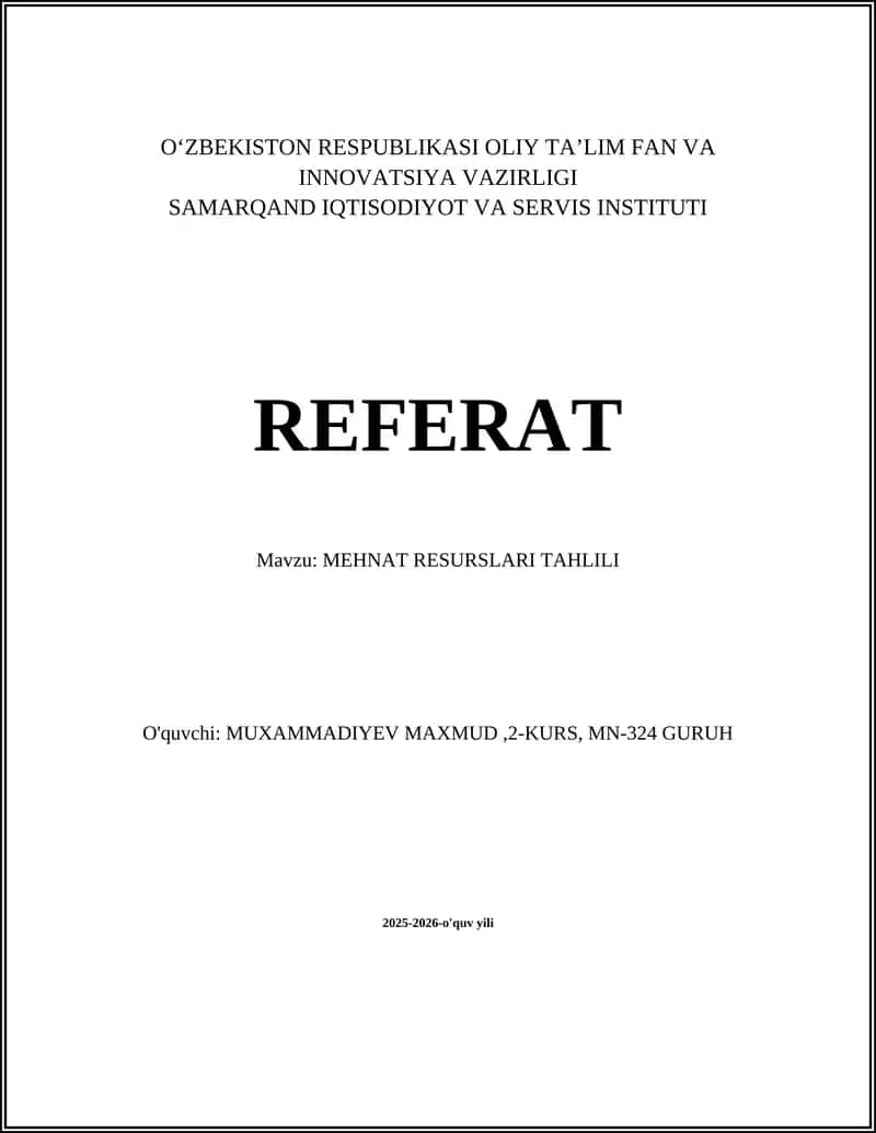 MEHNAT RESURSLARI TAHLILI
