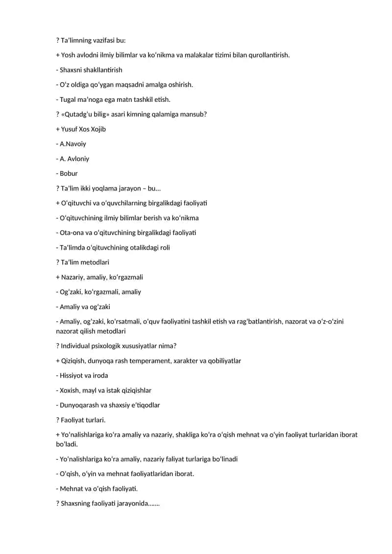 Ta’lim metodlari Pedagokika psixologiya test