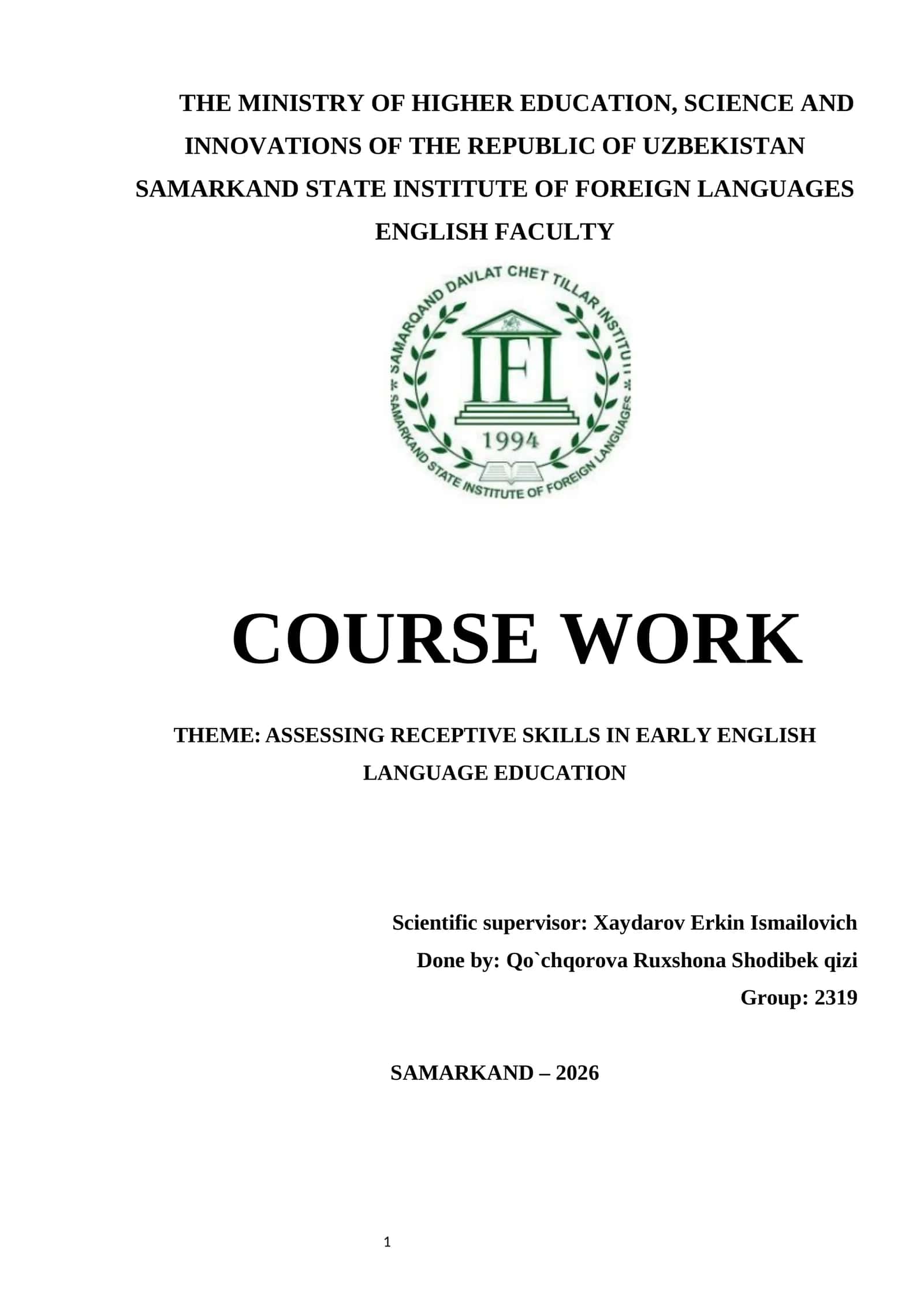 RECEPTIVE SKILLS IN EARLY ENGLISH LANGUAGE EDUCATION