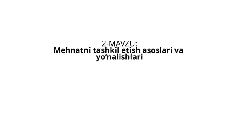 Mehnatni tashkil etish asoslarivaayo‘nalishlari